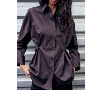 NWT ZARA Dark Purple Aubergine Cinched Shirt 100%cotton